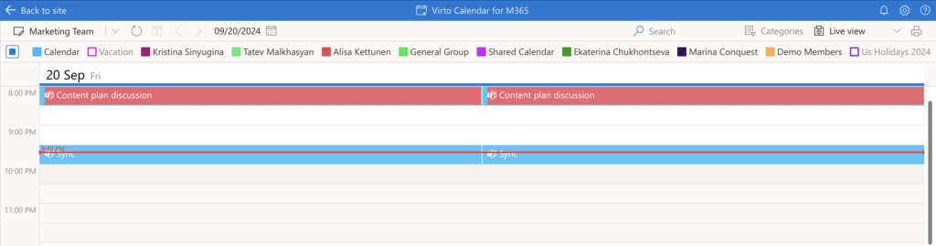 Live view in Virto Calendar