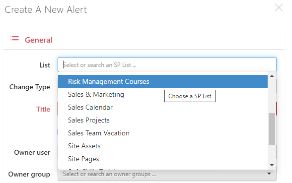 Choose a SharePoint list