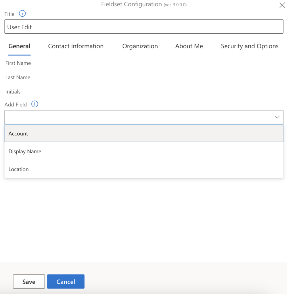 List of available fieldsets settings