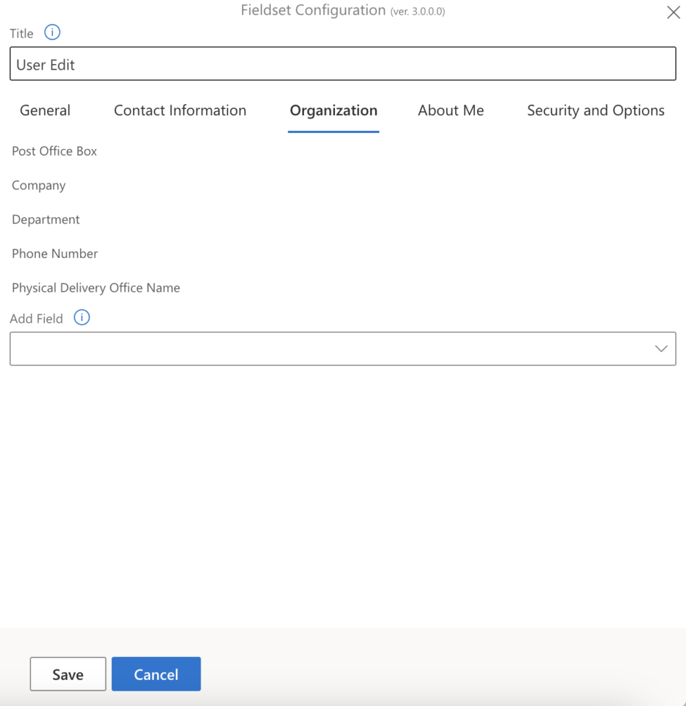 Dropdown menu to add additional organization-related AD attributes.