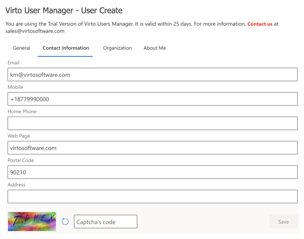 contact settings - new user web part