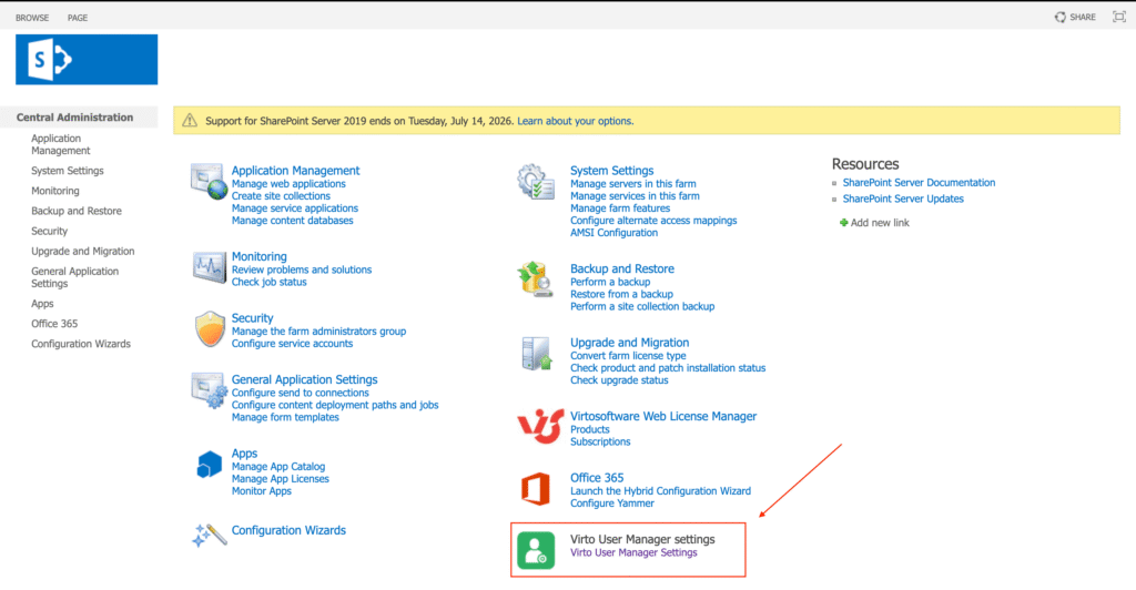 virto user manager settings